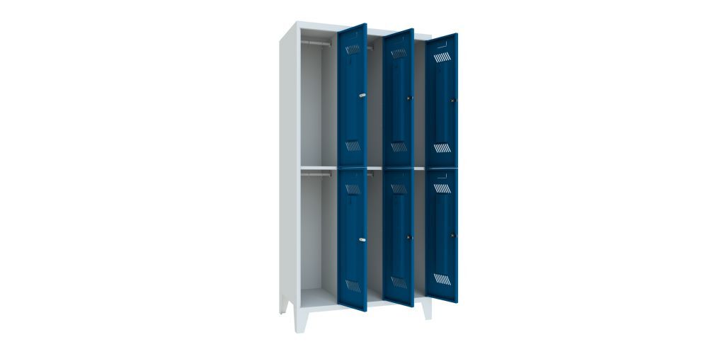 Produktbild Garderobenschrank mit Füßen, 1850x900x500 mm, 6 Fächer, RAL 7035/5010 bild 2