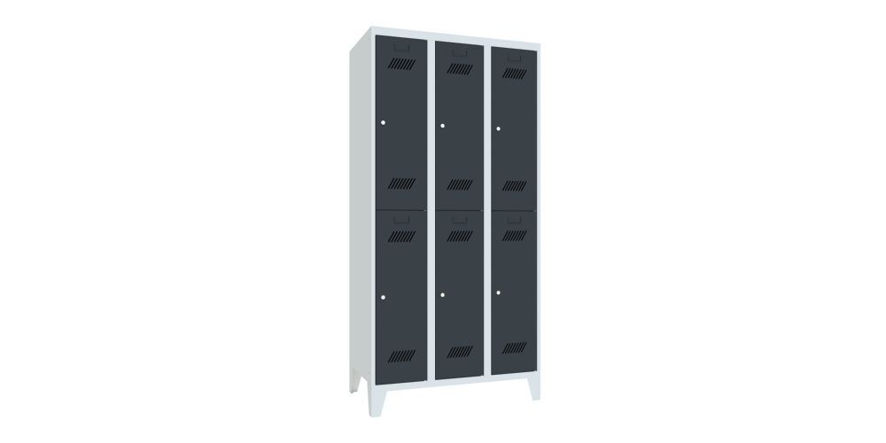 Produktbild PAVOY Garderobenschrank mit Füßen 1850x900x500 mm 6 Fächer RAL 7035/7016