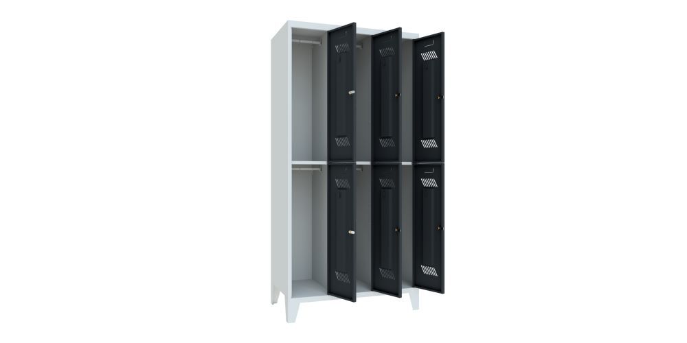 Produktbild Garderobenschrank mit Füßen, 1850x900x500 mm, 6 Fächer, RAL 7035/7016 bild 2