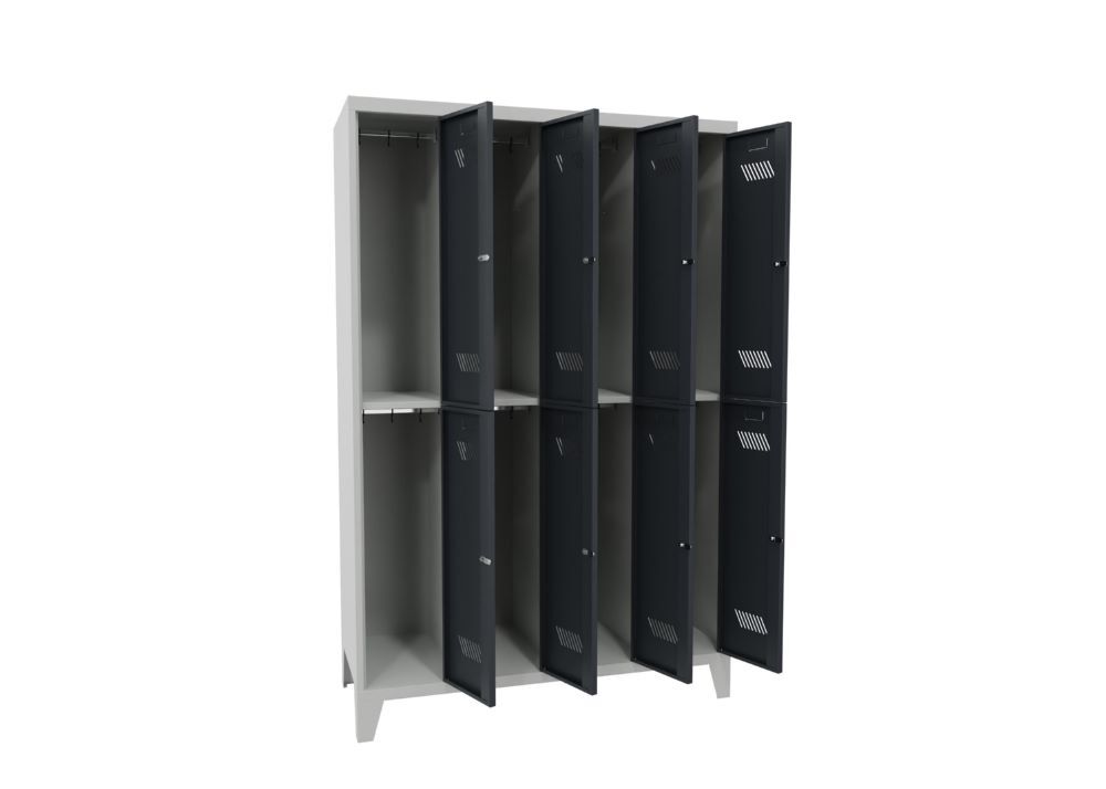Produktbild Garderobenschrank mit Füßen, 1850x1200x500 mm, 8 Fächer, RAL 7035/7016 bild 2