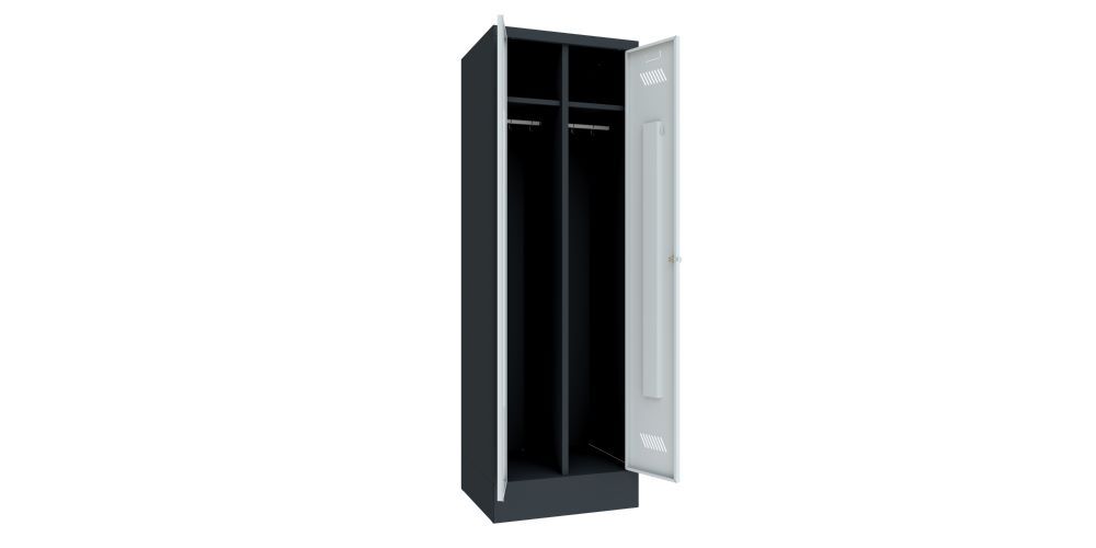Produktbild Garderobenschrank mit Sockel, 1850x600x500 mm, 2 Abteile, RAL 7016/7035 bild 2