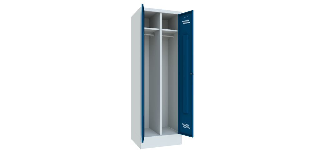 Produktbild Garderobenschrank mit Sockel, 1850x600x500 mm, 2 Abteile, RAL 7035/5010 bild 2