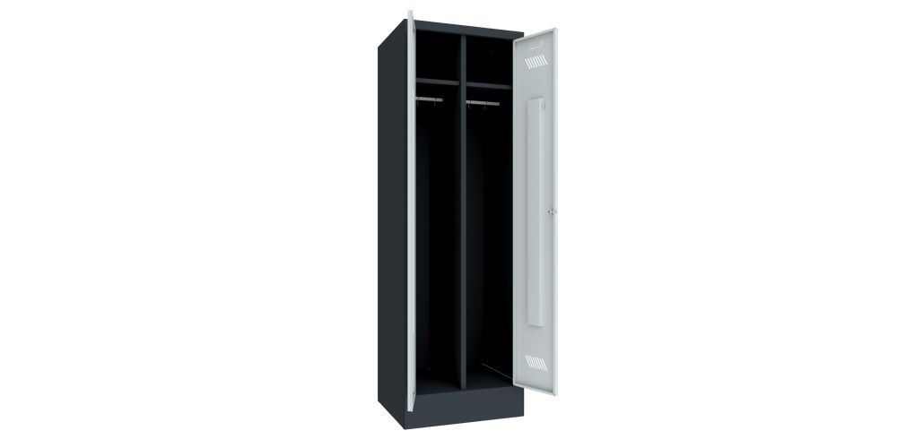 Produktbild Garderobenschrank mit Sockel, 1850x600x500 mm, 2 Abteile, RAL 7016/7035 bild 2
