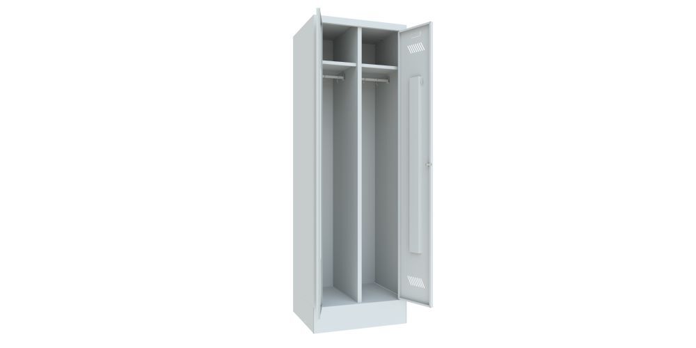 Produktbild Garderobenschrank mit Sockel, 1850x600x500 mm, 2 Abteile, RAL 7035 bild 2