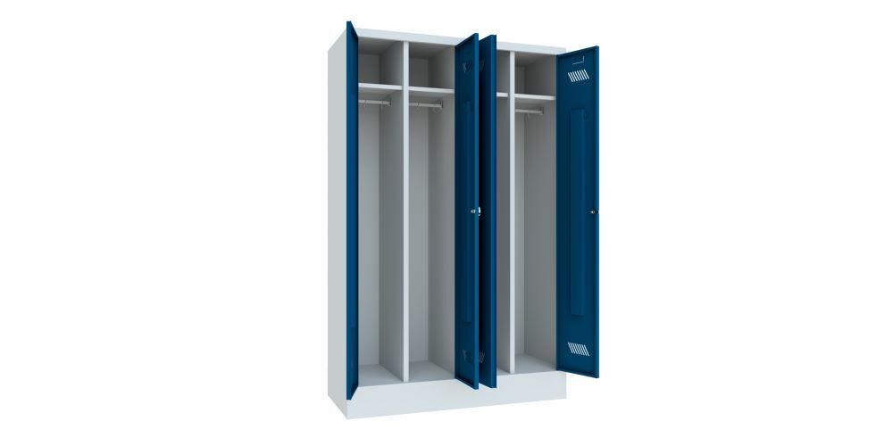 Produktbild Garderobenschrank mit Sockel, 1850x1170x500 mm, 4 Abteile, RAL 7035/5010 bild 2