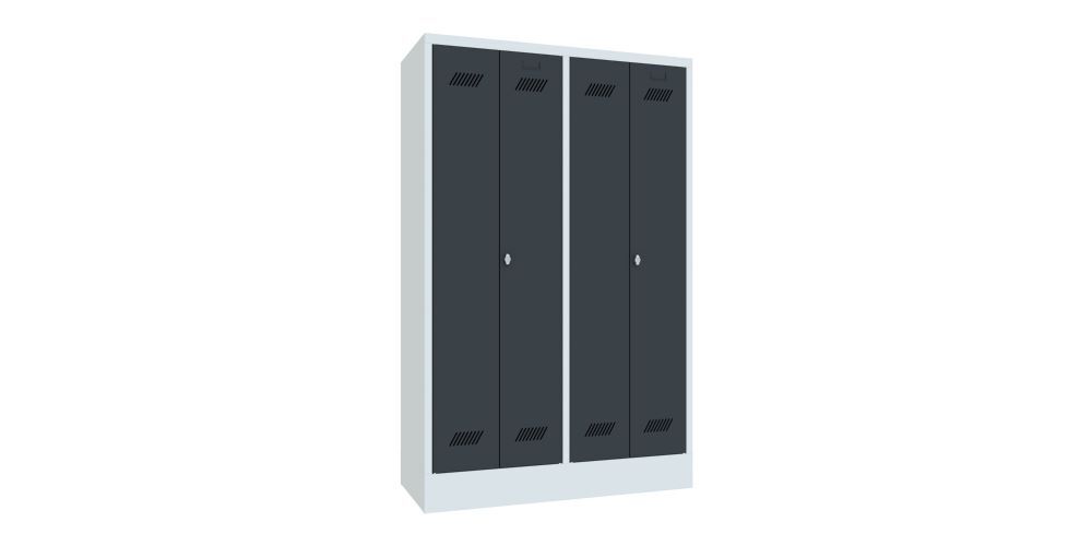 Produktbild PAVOY Garderobenschrank mit Sockel 1850x1170x500 mm 4 Abteile RAL 7035/7016