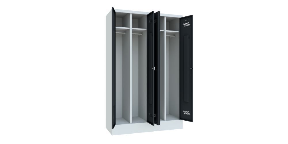 Produktbild Garderobenschrank mit Sockel, 1850x1170x500 mm, 4 Abteile, RAL 7035/7016 bild 2