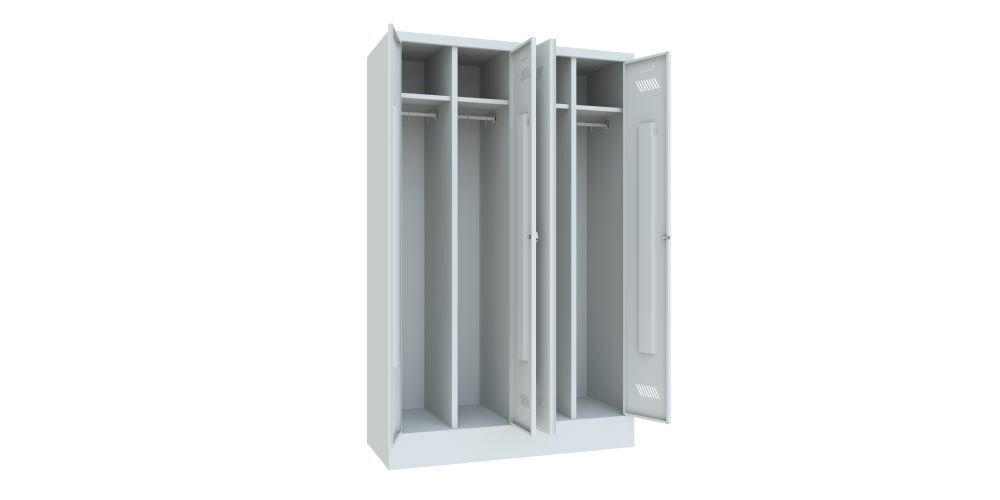 Produktbild Garderobenschrank mit Sockel, 1850x1170x500 mm, 4 Abteile, RAL 7035 bild 2