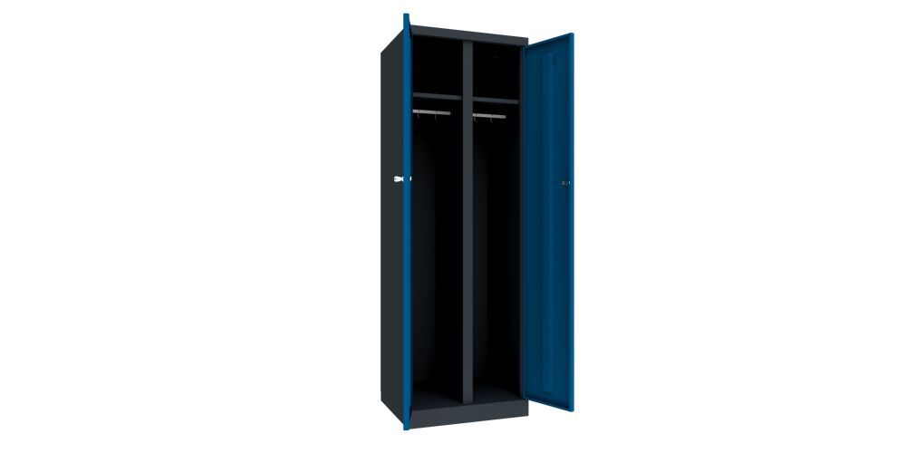 Produktbild Garderobenschrank mit Sockel, 1800x600x500 mm, 2 Abteile, RAL 7016/5010 bild 2