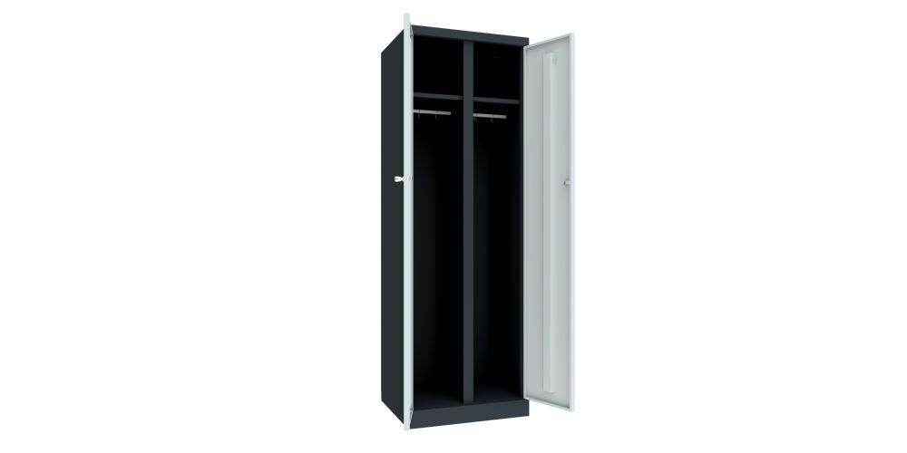 Produktbild Garderobenschrank mit Sockel, 1800x600x500 mm, 2 Abteile, RAL 7016/7035 bild 2