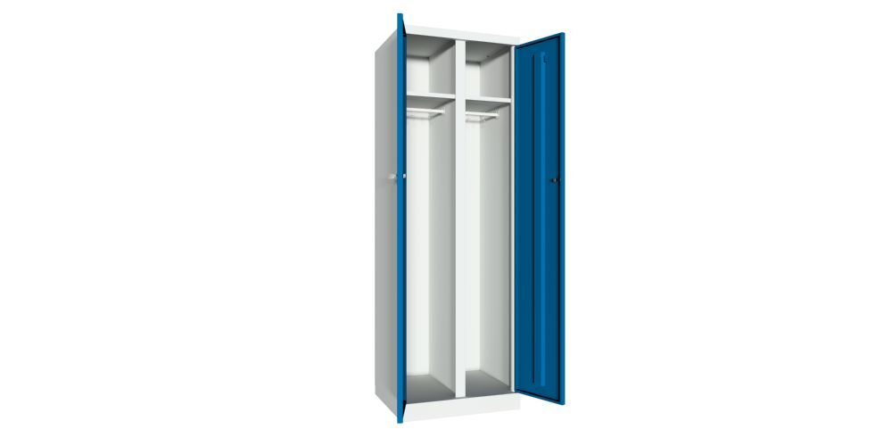 Produktbild Garderobenschrank mit Sockel, 1800x600x500 mm, 2 Abteile, RAL 7035/5010 bild 2
