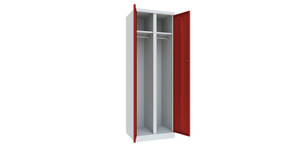 Produktbild Garderobenschrank mit Sockel, 1800x600x500 mm, 2 Abteile, RAL 7035/3000 bild 2