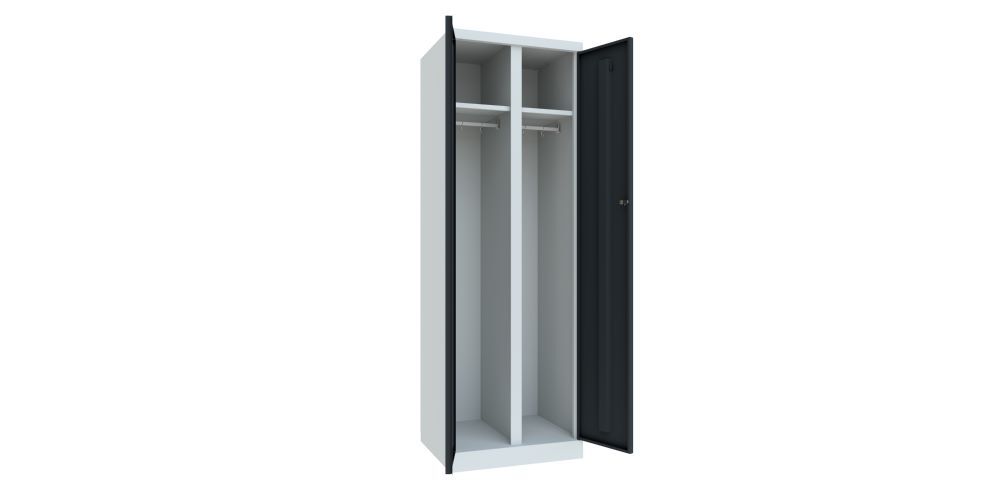 Produktbild Garderobenschrank mit Sockel, 1800x600x500 mm, 2 Abteile, RAL 7035/7016 bild 2