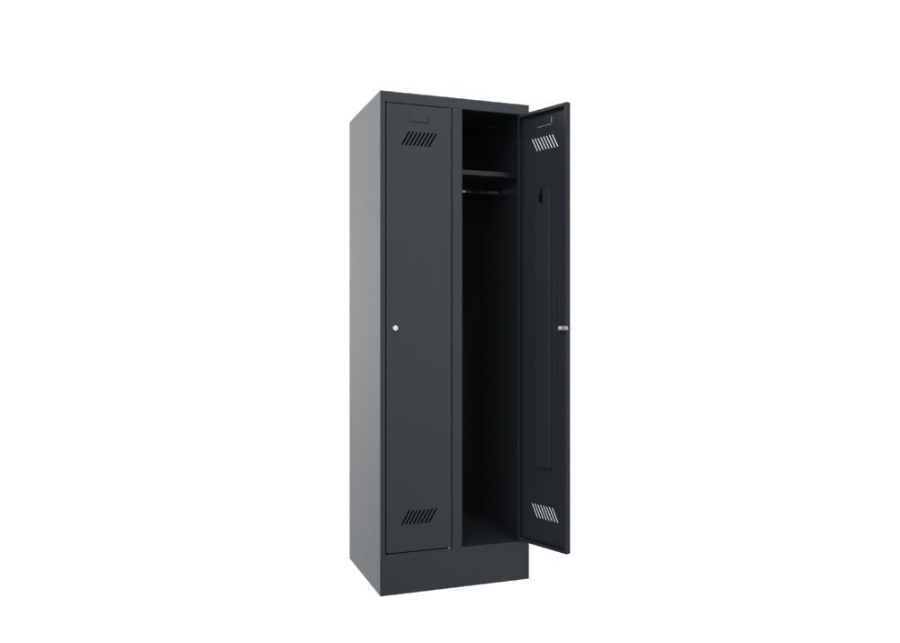 Produktbild Garderobenschrank mit Sockel, 1850x600x500 mm, 2 Abteile, RAL 7016 bild 2