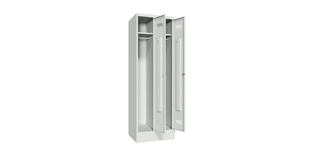 Produktbild Garderobenschrank mit Sockel, 1850x600x500 mm, 2 Abteile, RAL 7035 bild 2