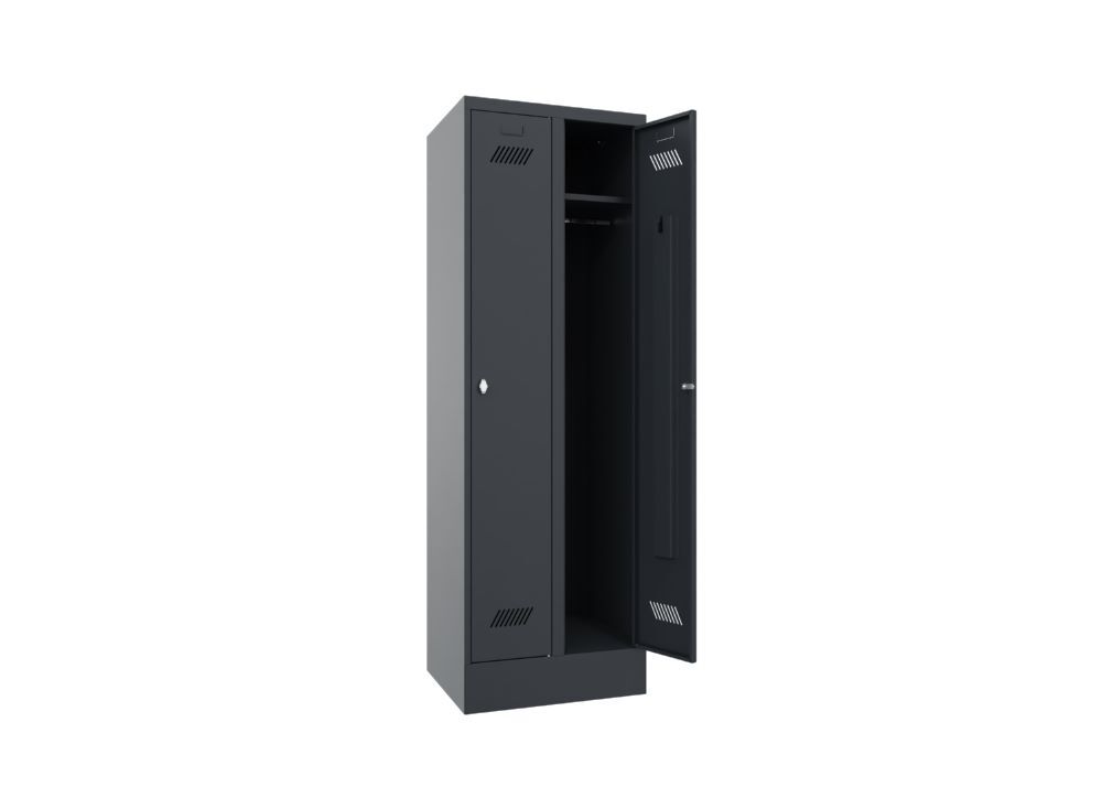 Produktbild Garderobenschrank mit Sockel, 1850x600x500 mm, 2 Abteile, RAL 7016 bild 2