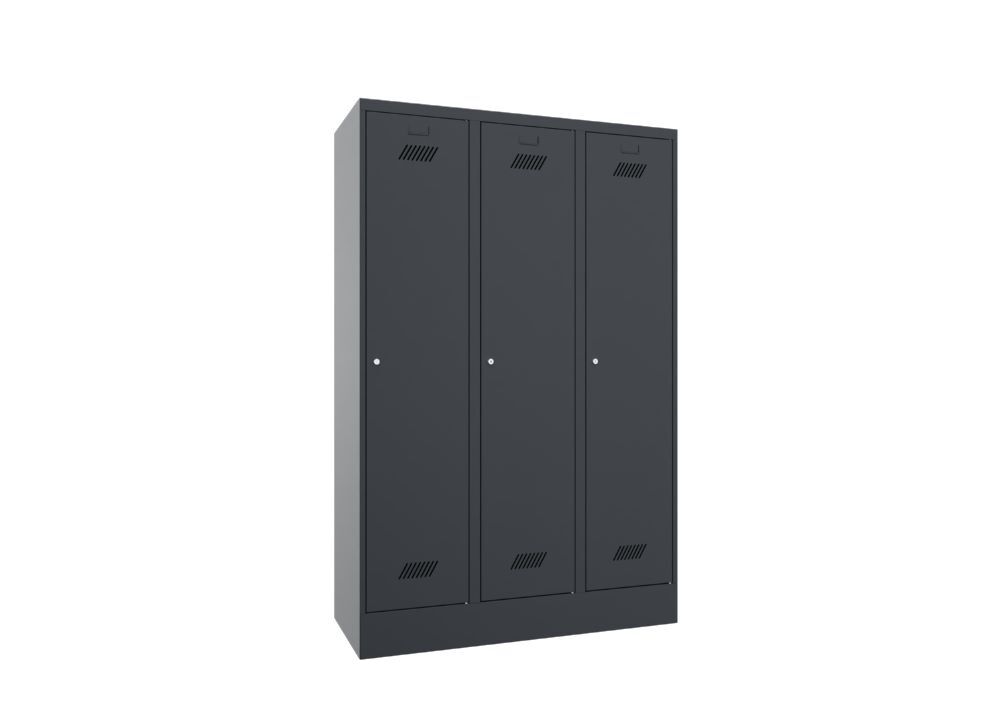 Produktbild PAVOY Garderobenschrank mit Sockel 1850x1200x500 mm 3 Abteile RAL 7016