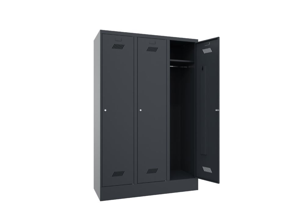 Produktbild Garderobenschrank mit Sockel, 1850x1200x500 mm, 3 Abteile, RAL 7016 bild 2