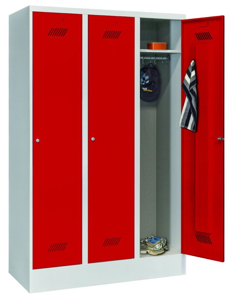 Produktbild PAVOY Garderobenschrank mit Sockel 1850x1200x500 mm 3 Abteile RAL 7035/3000