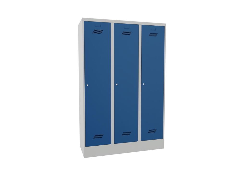Produktbild Garderobenschrank mit Sockel, 1850x1200x500 mm, 3 Abteile, RAL 7035/5010 bild 2