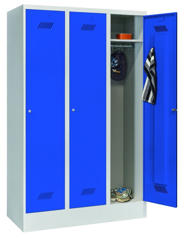 Produktbild PAVOY Garderobenschrank mit Sockel 1850x1200x500 mm 3 Abteile RAL 7035/5010