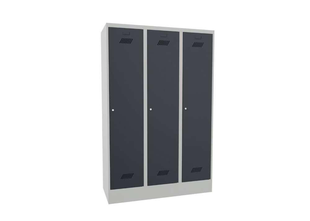 Produktbild Garderobenschrank mit Sockel, 1850x1200x500 mm, 3 Abteile, RAL 7035/7016 bild 2