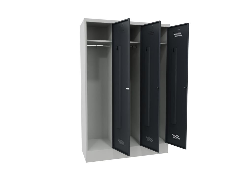 Produktbild Garderobenschrank mit Sockel, 1850x1200x500 mm, 3 Abteile, RAL 7035/7016 bild 3