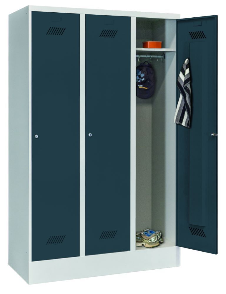 Produktbild PAVOY Garderobenschrank mit Sockel 1850x1200x500 mm 3 Abteile RAL 7035/7016