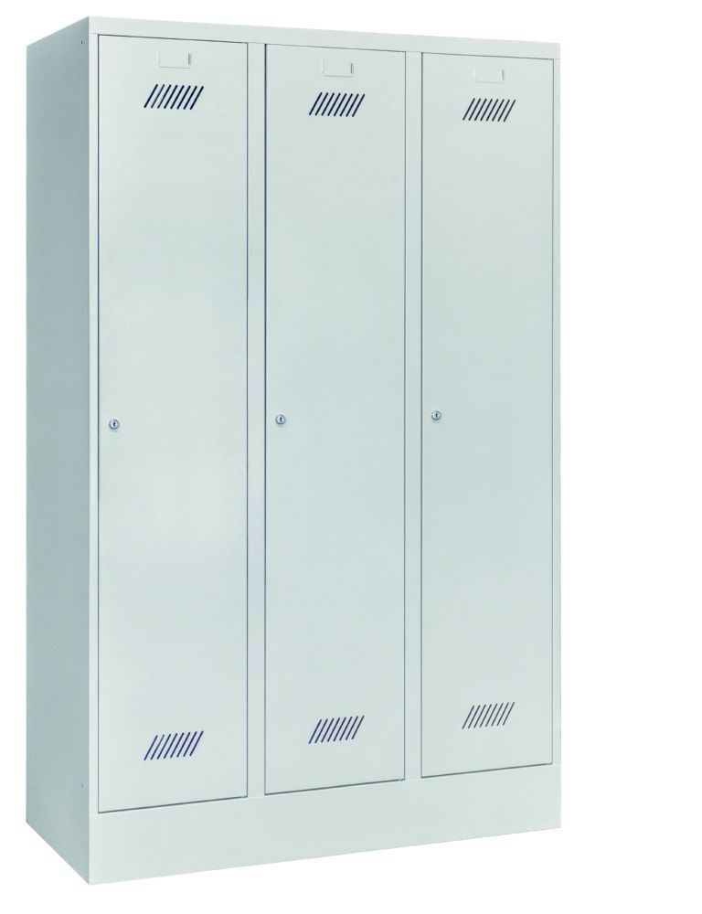 Produktbild Garderobenschrank mit Sockel, 1850x1200x500 mm, 3 Abteile, RAL 7035 bild 2