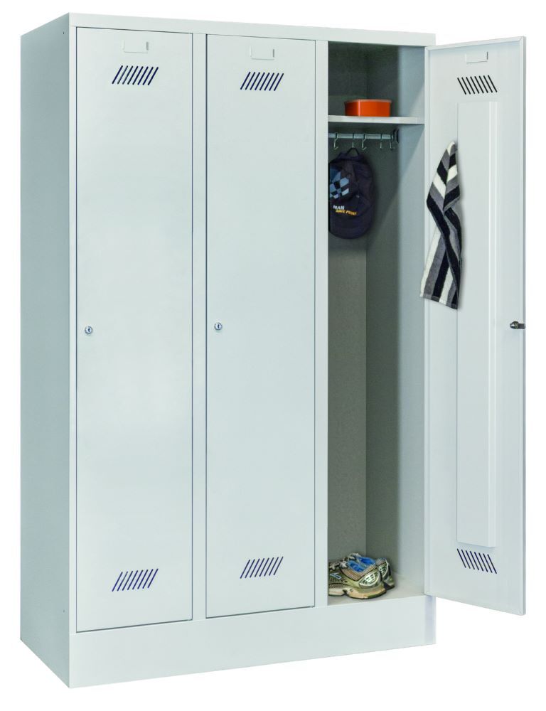 Produktbild Garderobenschrank mit Sockel, 1850x1200x500 mm, 3 Abteile, RAL 7035 bild 3