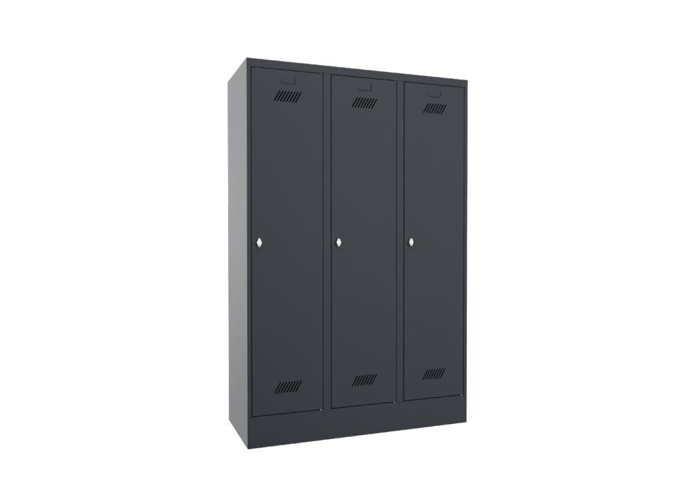 Produktbild PAVOY Garderobenschrank mit Sockel 1850x1200x500 mm 3 Abteile RAL 7016