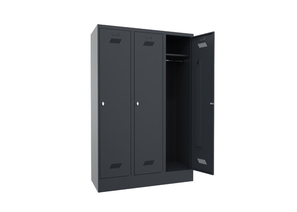 Produktbild Garderobenschrank mit Sockel, 1850x1200x500 mm, 3 Abteile, RAL 7016 bild 2