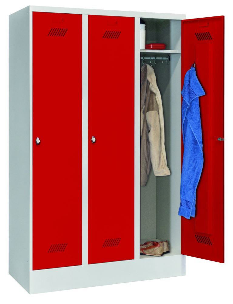 Produktbild PAVOY Garderobenschrank mit Sockel 1850x1200x500 mm 3 Abteile RAL 7035/3000