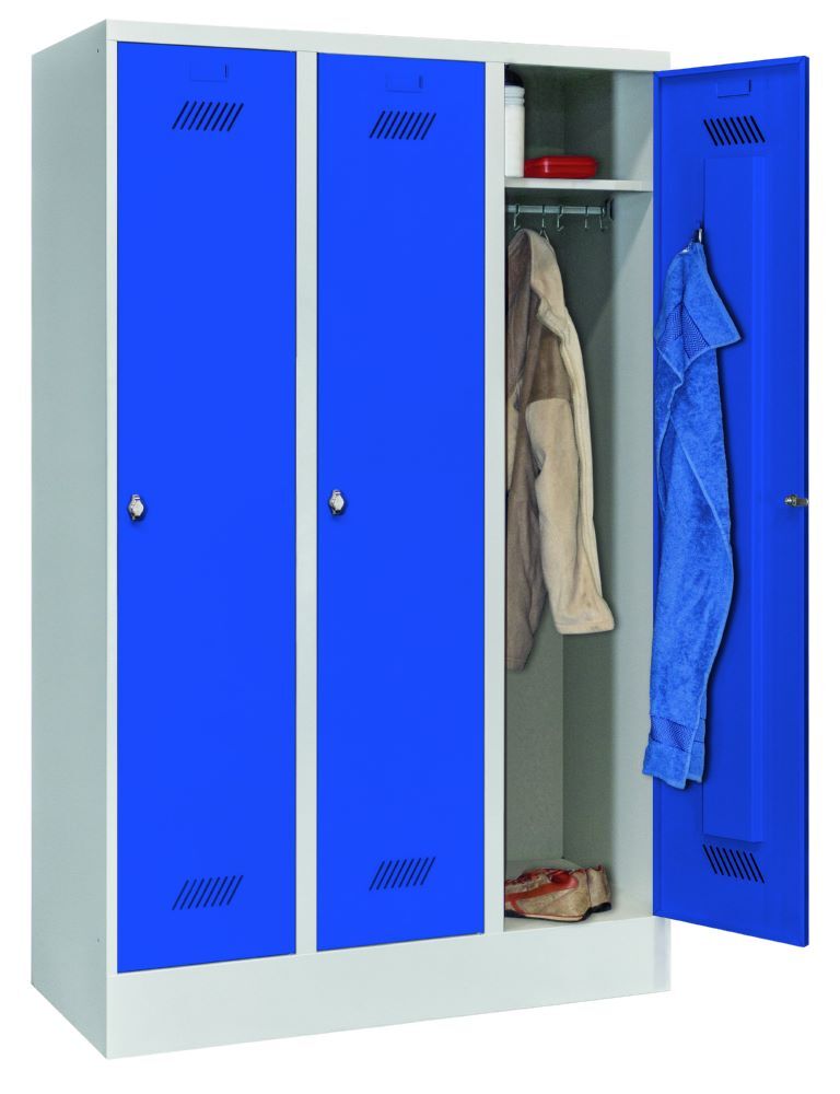 Produktbild PAVOY Garderobenschrank mit Sockel 1850x1200x500 mm 3 Abteile RAL 7035/5010