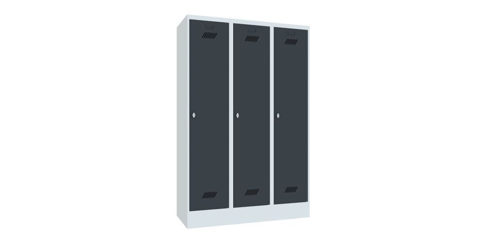 Produktbild Garderobenschrank mit Sockel, 1850x1200x500 mm, 3 Abteile, RAL 7035/7016 bild 2