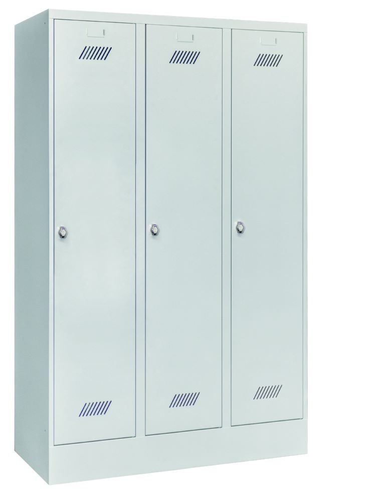 Produktbild Garderobenschrank mit Sockel, 1850x1200x500 mm, 3 Abteile, RAL 7035 bild 2