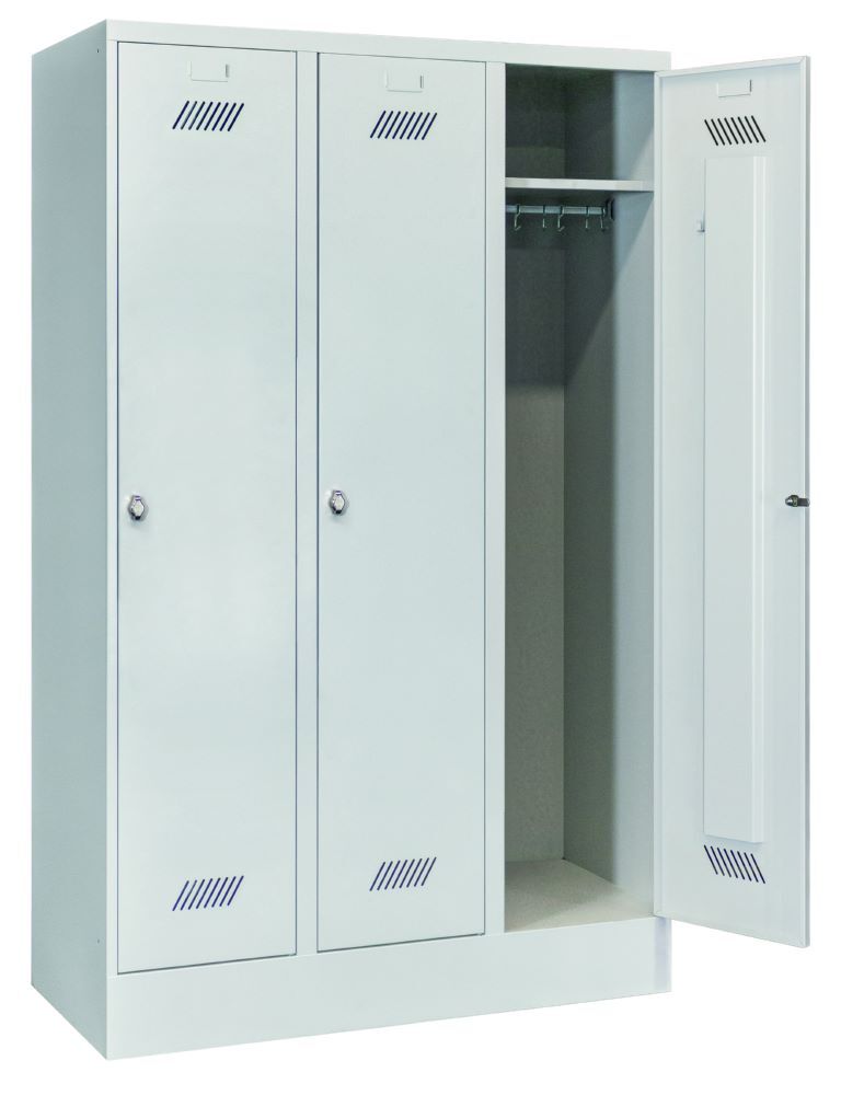 Produktbild PAVOY Garderobenschrank mit Sockel 1850x1200x500 mm 3 Abteile RAL 7035