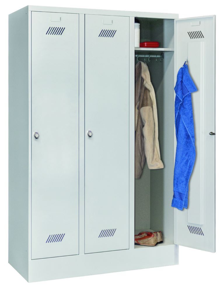 Produktbild Garderobenschrank mit Sockel, 1850x1200x500 mm, 3 Abteile, RAL 7035 bild 3