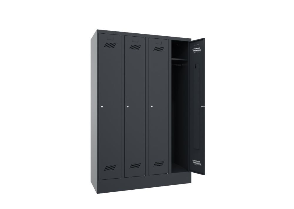 Produktbild Garderobenschrank mit Sockel, 1850x1200x500 mm , 4 Abteile, RAL 7016 bild 2