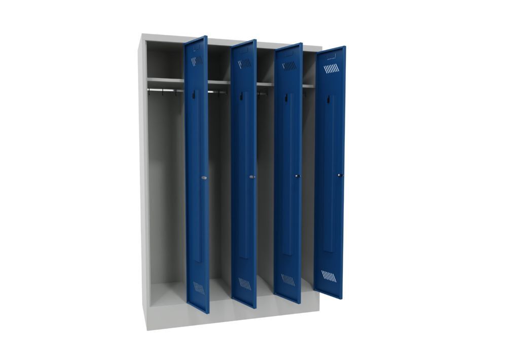 Produktbild Garderobenschrank mit Sockel, 1850x1200x500 mm , 4 Abteile, RAL 7035/5010 bild 3