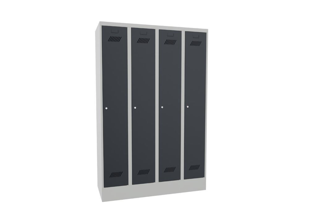 Produktbild Garderobenschrank mit Sockel, 1850x1200x500 mm , 4 Abteile, RAL 7035/7016 bild 2