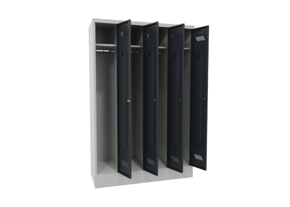 Produktbild Garderobenschrank mit Sockel, 1850x1200x500 mm , 4 Abteile, RAL 7035/7016 bild 3