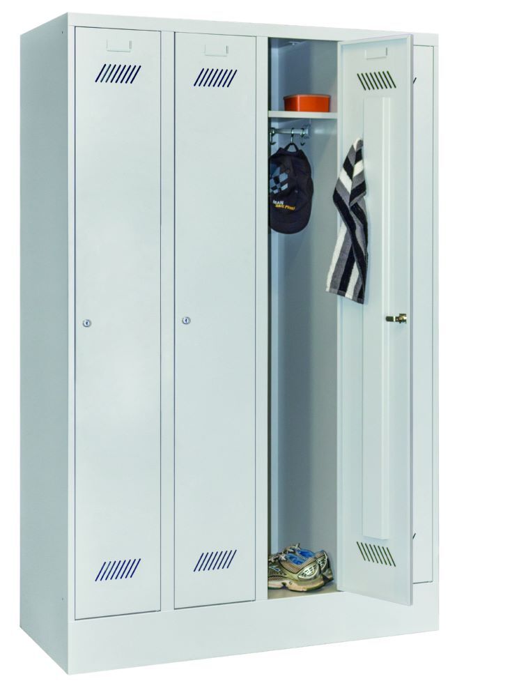 Produktbild Garderobenschrank mit Sockel, 1850x1200x500 mm , 4 Abteile, RAL 7035 bild 3