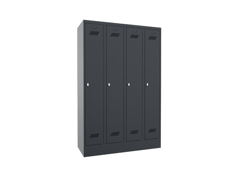 Produktbild PAVOY Garderobenschrank mit Sockel 1850x1200x500 mm 4 Abteile RAL 7016