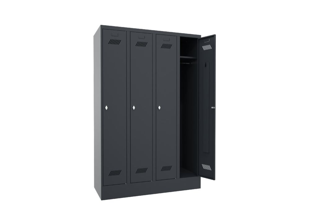 Produktbild Garderobenschrank mit Sockel, 1850x1200x500 mm , 4 Abteile, RAL 7016 bild 2