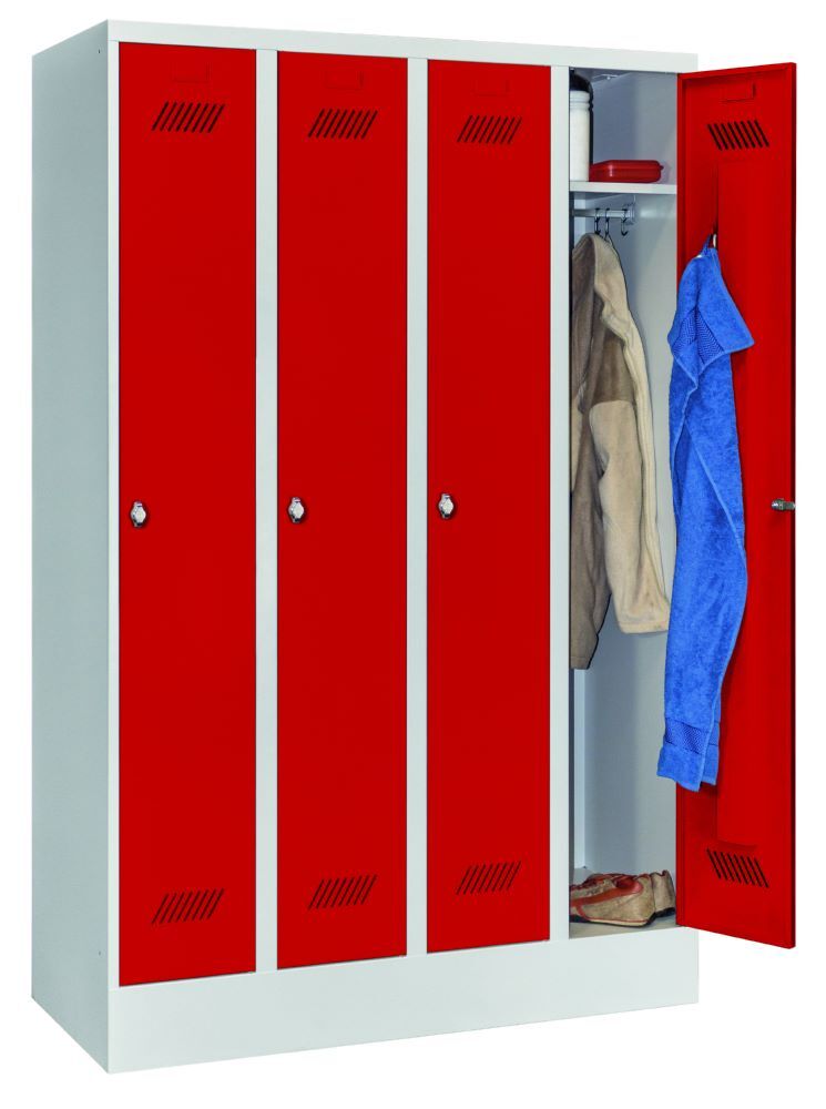 Produktbild PAVOY Garderobenschrank mit Sockel 1850x1200x500 mm 4 Abteile RAL 7035/3000