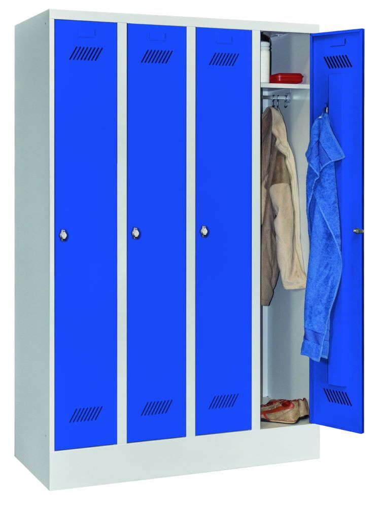 Produktbild PAVOY Garderobenschrank mit Sockel 1850x1200x500 mm 4 Abteile RAL 7035/5010
