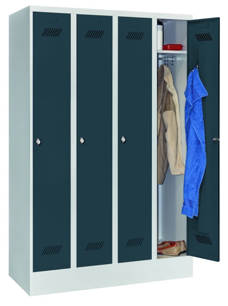 Produktbild PAVOY Garderobenschrank mit Sockel 1850x1200x500 mm 4 Abteile RAL 7035/7016