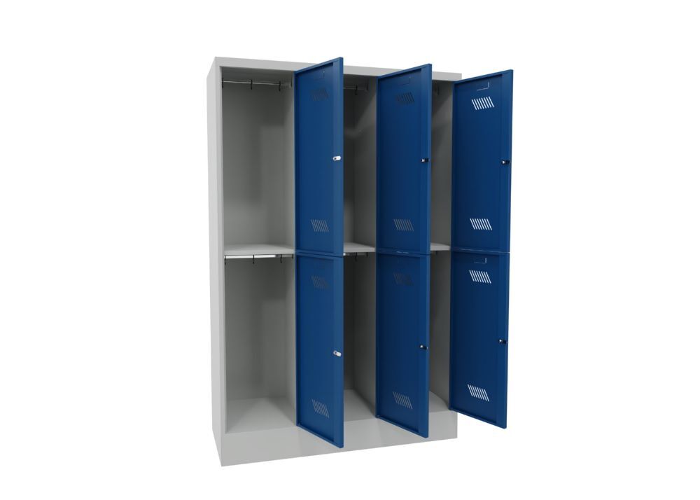 Produktbild PAVOY Garderobenschrank mit Sockel 1850x1200x500 mm 6 Fächer RAL 7035/5010