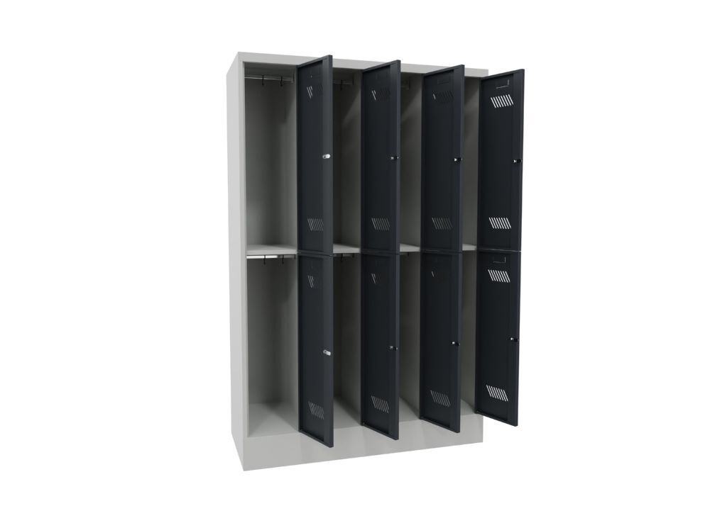 Produktbild Garderobenschrank mit Sockel, 1850x1200x500 mm, 8 Fächer, RAL 7035/7016 bild 2